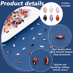 180 Stück 6-farbige Zirkonia-Cabochons mit spitzer Rückseite ZIRC-PH0001-44