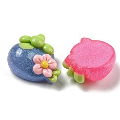 Blumen- und Frucht-Cabochons aus undurchsichtigem Harz mit Glitzerpulver RESI-G099-04