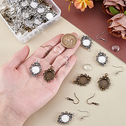 Pandahall Elite 40 Sätze 2 Farben tibetischen Stil ovale Legierung Filigrane Lünetten Rohlinge 40 Stück flache runde Klarglas Cabochons 40 Sätze Messing Ohrring Haken für DIY Ohrring Schmuckherstellung DIY-PH0024-41