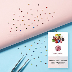 Ca. 5500 Stück 11 Farben Glas spitze Rückseite Strass RGLA-FW0001-04