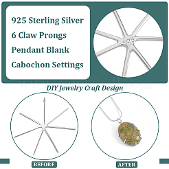 1 Stück 925 Sterling Silber 6 Krallen Zinken Anhänger Rohling Cabochon Fassungen FIND-BC0013-76