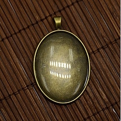 40x30 mm gewölbte transparente Glascabochons und Legierung flach rund mit Eiffelturm Anhänger cabochon Fassungen DIY-X0159-AB-FF