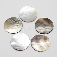 Flache runde schwarz Lippe Shell Cabochons SSHEL-M008-01