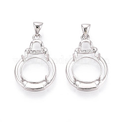 925 Sterling Silber Micro Pave klare Zirkonia Anhänger Krallen Cabochon Fassungen STER-N016-48P