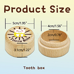 Runde 3D-Box aus Buchenholz mit Gravur „My First Tooth Superman“. CON-WH0120-005