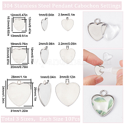 30 Stück 3 Stile 304 Edelstahl Anhänger Cabochon Einstellungen STAS-SC0006-16