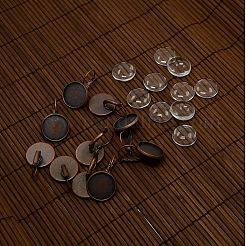 Cabochon-Abdeckung aus klar gewölbtem Glas und Fassungen für den Ohrring aus Messing für Heimwerker DIY-X0160-R-NR
