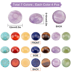 28 Stück 7 Stile Karneol & gelber Aventurin & Tigerauge & grüner Aventurin & Lapislazuli & Amethyst & Türkis Cabochons G-SC0002-13A