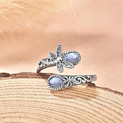 Tropfen- und Libellen-Manschettenringe aus Zinklegierung im Bohème-Stil mit natürlichem Mondstein für Damen FS-WGB4FBF-01