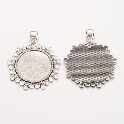 Tibetischer Stil Blumenlegierung Anhänger Fassungen X-TIBEP-Q055-09AS-RS