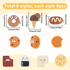 64 Stück 8 Stile Spiel Essen Thema opake Harz Decoden Cabochons RESI-SC0005-87