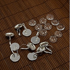 Cabochon-Abdeckung aus klar gewölbtem Glas und Fassungen für den Ohrring aus Messing für Heimwerker DIY-X0160-S-RS