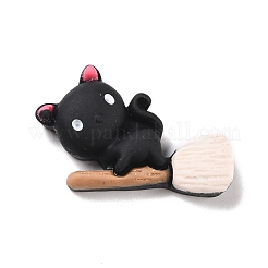 Katze mit Besen Cabochons aus undurchsichtigem Harz RESI-F031-03