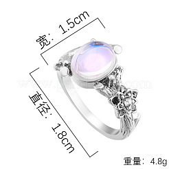 Ovale und blumenförmige Fingerringe aus Zinklegierung mit natürlichem Mondstein für Damen FS-WG00FFC-01