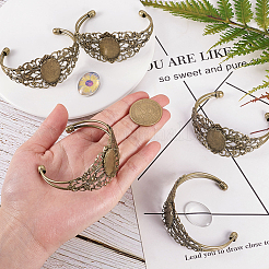 Pandahall 5 Sätze Messing Armband Rohling mit 25x18mm ovalen runden Cabochon Einstellungen Lünette Tablett für Schmuck Herstellung Manschette Armreifen Armbänder antike Bronze DIY-PH0025-83AB