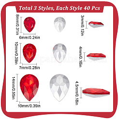 120 Stück 3 Stile spitze Rückseite & Rückseite plattierte Glas-Strass-Cabochons RGLA-SC0001-04