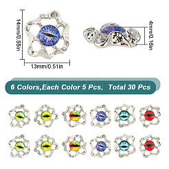 30 Stück 6 Farben Böse Augen Legierung Glas Cabochons MRMJ-GO0001-03