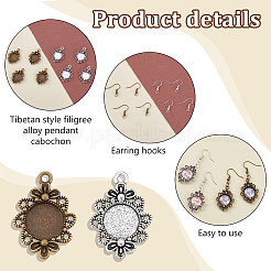Pandahall Elite 40 Sätze 2 Farben tibetischen Stil ovale Legierung Filigrane Lünetten Rohlinge 40 Stück flache runde Klarglas Cabochons 40 Sätze Messing Ohrring Haken für DIY Ohrring Schmuckherstellung DIY-PH0024-41