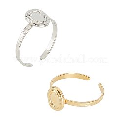 2 Stück 2 Farben 304 Edelstahl offene Manschette Fingerring Cabochon-Einstellungen STAS-UN0045-16