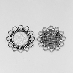 Tibetischer Legierung Blumenbrosche Cabochon Lünette Fassungen PALLOY-O037-38AS