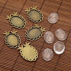 Legierung Cabochon--Fassungen mit Verbinder und flache runde transparente freie Glascabochons DIY-X0229-AB-NF