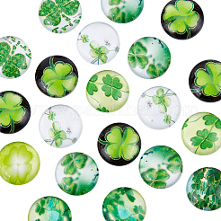 Halbrund / Kuppel vierblättriges Kleeblatt Glas Cabochons GGLA-PH0002-12mm-CC