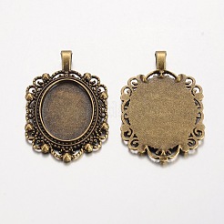 Oval tibetischer Stil Legierung Anhänger Fassungen PALLOY-K109-94AB-NR