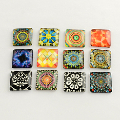 Blumenmuster flatback Platz Glas Cabochons für DIY-Projekte X-GGLA-S022-15mm-37