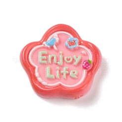 Blume Cartoon Wort genießen Sie das Leben undurchsichtige Harz Decoden Cabochons RESI-R447-02D