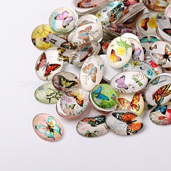 Schmetterling bedruckte Glas ovale Cabochons GGLA-N003-22x30-C