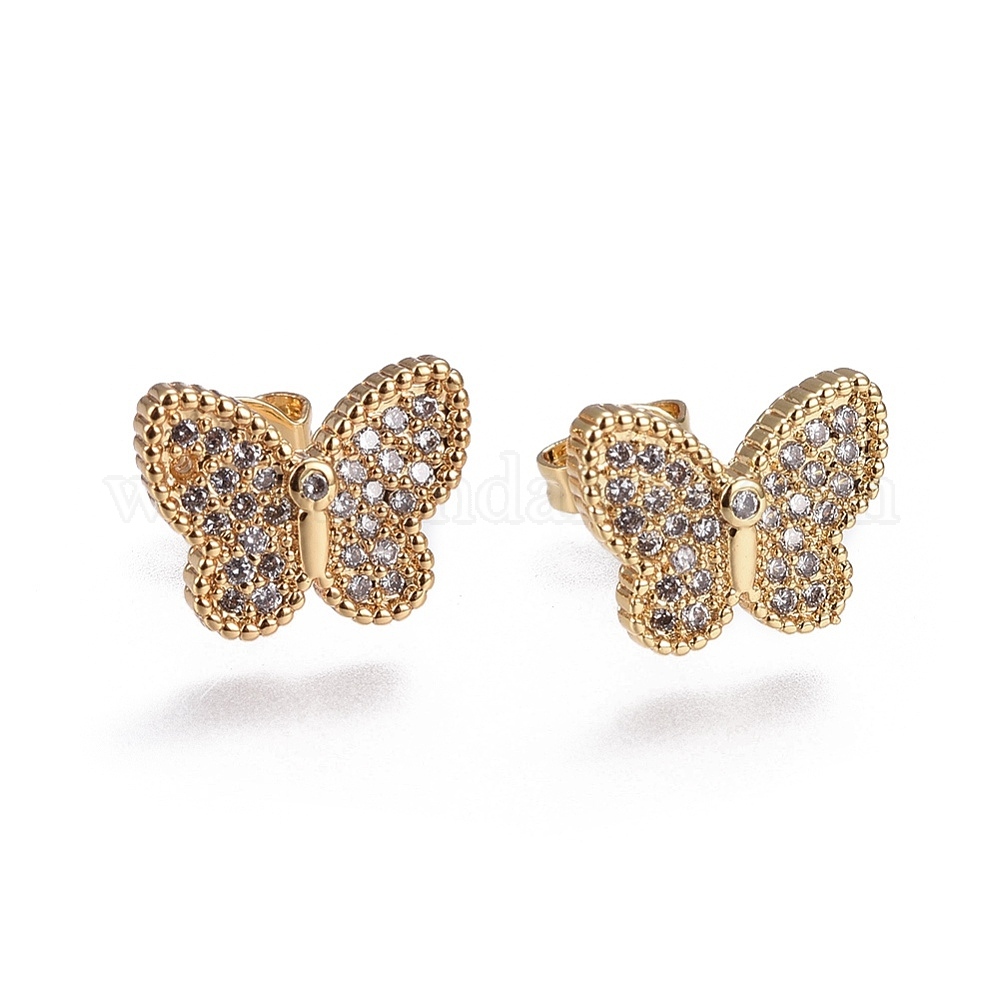 Wholesale Brass Micro Pave Cubic Zirconia Stud Earrings Pandahall