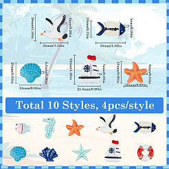 40 Stück 10 Stile Ozean-Thema undurchsichtige Harz-Cabochons RESI-SC0003-16