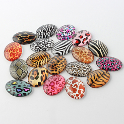 Leopardenmuster Thema Ornamente Dekorationen Glas oval flatback Cabochons GGLA-A003-18x25-GG