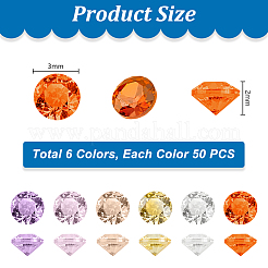 300 Stück 6 Farben Diamantform Klasse A Zirkonia Cabochons ZIRC-PH0001-43B-02