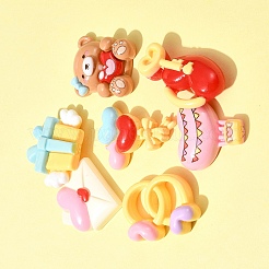 7 Stück 7 Stile Ring/Box/Schloss/Umschlag/Bär/Ballon/Heißluftballon Valentinstag Thema undurchsichtige Harz Decoden Cabochons RESI-FS0001-69