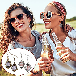 Pandahall Elite 40 Sätze 2 Farben tibetischen Stil ovale Legierung Filigrane Lünetten Rohlinge 40 Stück flache runde Klarglas Cabochons 40 Sätze Messing Ohrring Haken für DIY Ohrring Schmuckherstellung DIY-PH0024-41