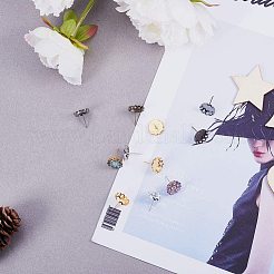 Pandahall Elite 50 Stück 5-farbige Messing Ohrstecker Zubehör mit 50 Stück transparenten Glas Cabochons für DIY Ohrring Schmuck KK-PH0035-36