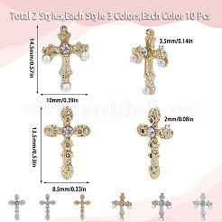60 Stück 6 Stile Legierung Strass Cabochons MRMJ-SC0001-17