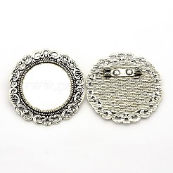 Flache runde tibetischer Stil Brosche Fassungen für Cabochon TIBE-S194-AS-NR