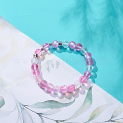 Stretch-Armband mit synthetischen Mondstein- und Messingperlen für Damen BJEW-JB08845