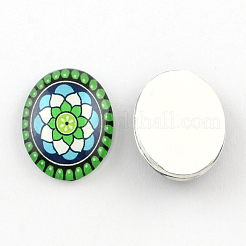 Geometrisches Blumen-Muster Glas oval flatback BlumeCabochons für DIY-Projekte X-GGLA-R022-35x25-80