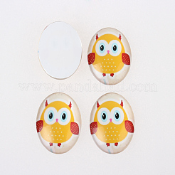 Karikatureule bedruckten Glas ovale Cabochons X-GGLA-N003-20x30-B13