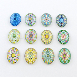 Kaleidoskop Blumenmuster Glas oval flatback BlumeCabochons für DIY-Projekte GGLA-R022-18x13-38