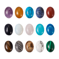 30 Stück Cabochons aus natürlichen und synthetischen Edelsteinen im 15-Stil G-KS0001-08
