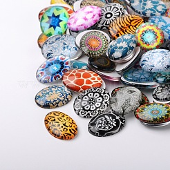 Mosaik bedruckten Glas ovalen Cabochons GGLA-N003-18x25-G