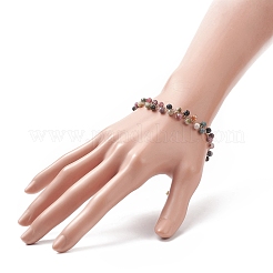 Rundes Bettelarmband aus natürlichem Turmalin mit Perlen BJEW-TA00220