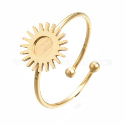 Offener Manschettenfingerring aus Edelstahl 304 mit Cabochon-Fassungen STAS-T060-12G