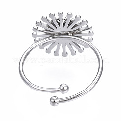 Anlaufgeschützter offener Manschettenfingerring aus Edelstahl 304 mit Cabochon-Fassungen STAS-T060-14P