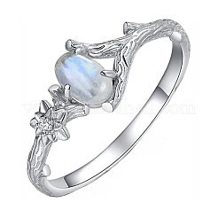 Ovale und blumenförmige Fingerringe aus Zinklegierung mit natürlichem Mondstein für Damen FS-WG00FFC-01