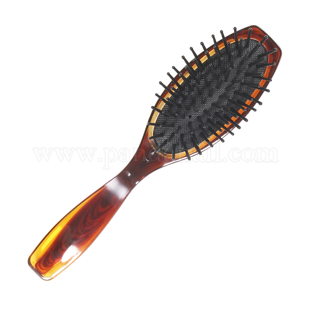 Environment Plastic Combs, with Nylon Needle, Massage Hair Brushes, CoconutBrown, 18x4.2x3.5cm